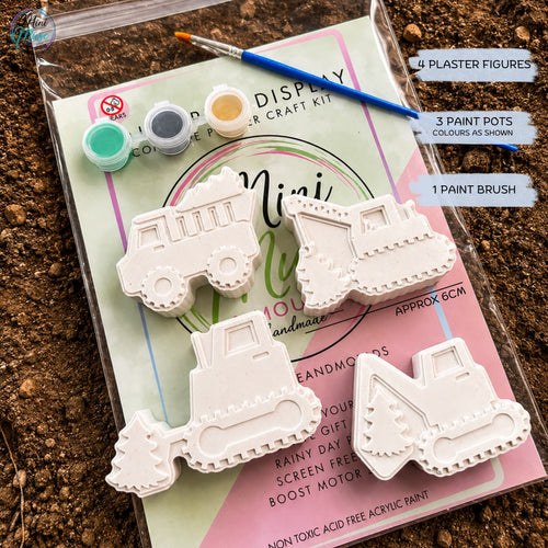 Bulldozer ready-to-paint plaster craft kit for construction-loving kids, perfect for birthday party favours and party bag fillers.